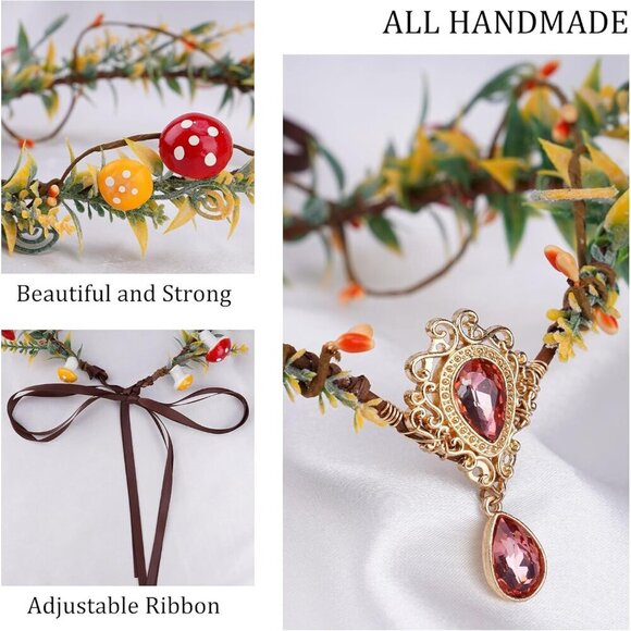 Renaissance Mushroom Accessory Set Fairy Crown Elf Ears for Cosplay Halloween main image 6